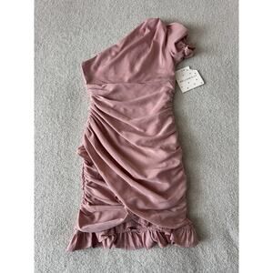HELLO MOLLY ‘Not Fair On Me” Dusty Pink Rusched One Shoulder Cocktail Dress XS